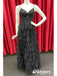 Sexy Black Tulle Spaghetti Straps V-Neck A-Line Long Prom Dresses, PDS1015