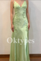 Mint Green Spaghetti Strap Gown | Lace Bodice & Floor-Length Satin Mermaid Skirt