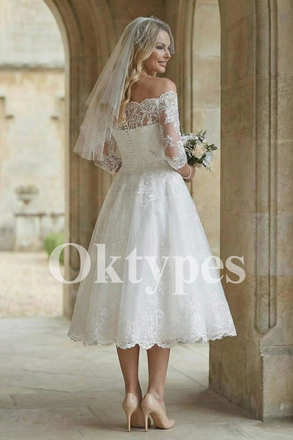 Elegant Midi Wedding Gown Sophisticated Lace Bridal Dress for Civil Ceremony