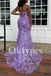 Lilac Evening Dress featuring Sheer Corset Bodice and High Slit Prom Dress off shoulder