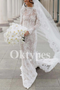 High Neck Lace Wedding Dress Mermaid Style with Cathedral Train Vintage Bridal Gown
