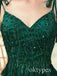 Emerald Sparkly V-neck Sleeveless A-line Floor Length Women Prom Dresses PDS1271