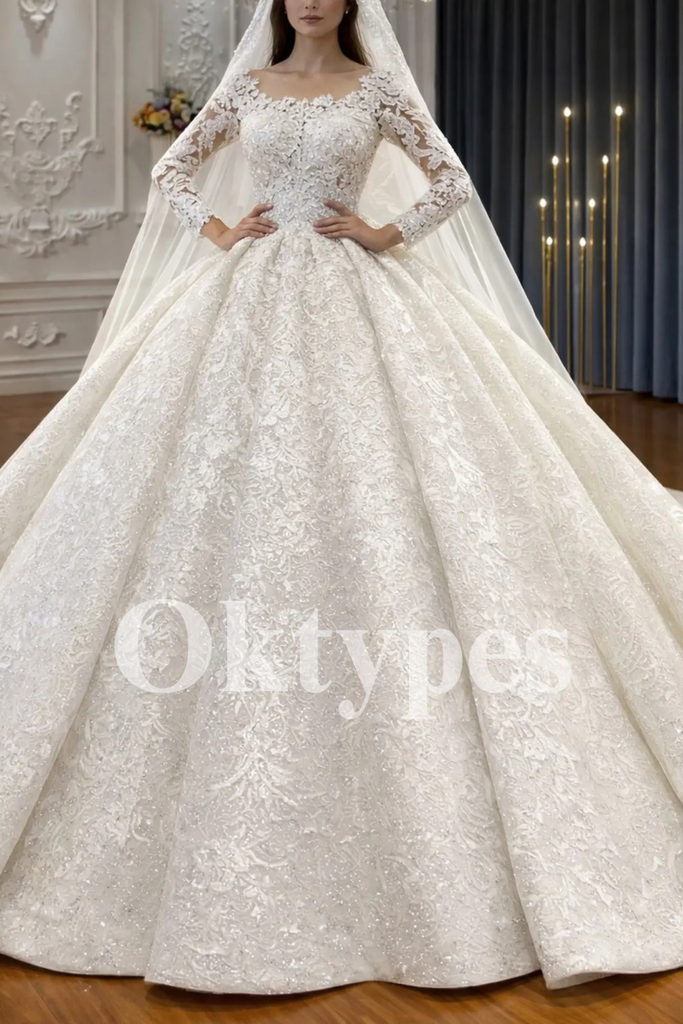 Romantic Tulle Wedding Dress with Corset Bodice Off Shoulder Floral Bridal Gowns