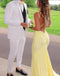 Sexy Yellow Backless Mermaid Spaghetti Strap Women Floor-Length Prom Dresses PDS1204