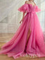 Pink Off Shoulder Sleeveless Side Slit A-line Long Women Prom Dresses PDS1275