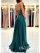 Emerald Spaghetti Straps Side Slit A-line Floor Length Women Prom Dresses PDS1283