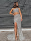 Sparkly Sliver One Shoulder Side Slit Floor-Length Women Prom Dresses PDS1241