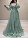 Modest V-neck Long Sleeves A-line Floor Length Women Prom Dresses PDS1284