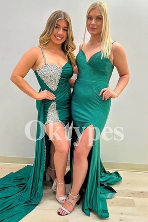 Elegant Emerald Evening Gown 2026 Styles with One Shoulder & Rhinestones