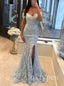 Lace Applique Off Shoulder Side Slit Mermaid  Long Women Prom Dresses PDS1278