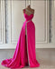 Luxurious One Shoulder Beaded Side Slit Floor-Length Prom Dresses PDS1122