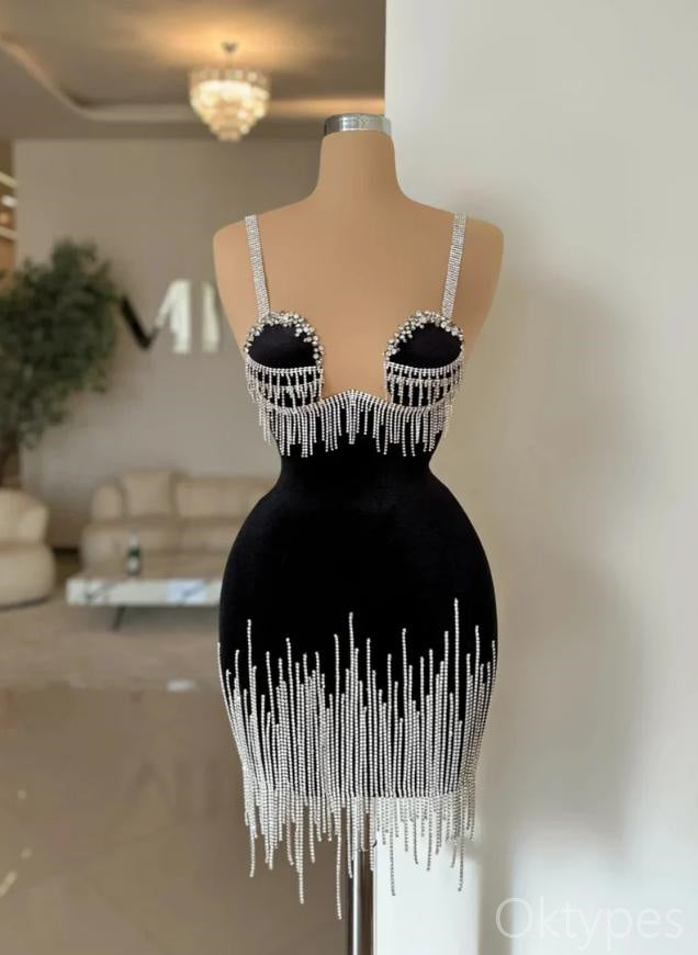 Beautiful Beaded Spaghetti Strap Mermaid Women Mini Dresses Homecoming Dresses, PDS0578