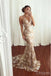 Pretty Champagne Spaghetti Strap V-Neck Mermaid Spaghetti Strap Floor-Length Prom Dresses PDS1090