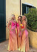 Charming V-Neck Spaghetti Strap Mismatched Colorful Pink Floor-Length Prom Dresses PDS1152