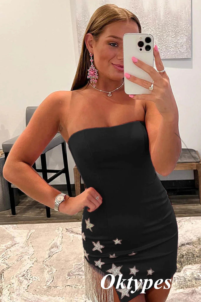 Sexy Black Sweetheart Lace Up Sheath Mini Dresses/ Homecoming Dresses With Star Accessories,PDS0526