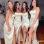 Sexy Mint-Green Spaghetti Strap Side Slit Floor-Length Mermaid Bridesmaid Dresses Online, BDS0368