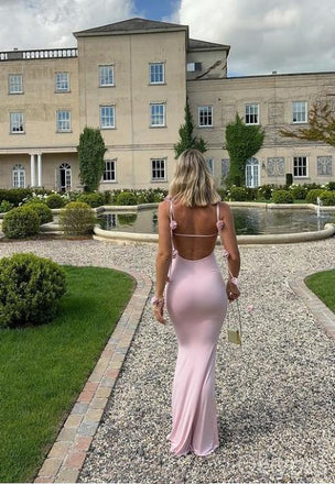 Sexy Pink Square Bodycon Flower Mermaid Floor-Length Prom Dresses PDS1141