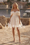 Mini Wedding Dress with 3D Floral Applique - Off-the-Shoulder Party Gown