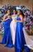 Elegant Royal-Blue Soft Satin One Shoulder Sleeveless Mermaid Floor Length Bridesmaid Dresses, BDS0329