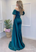 Sexy Satin V-Neck Off Shoulder Short Sleeves Side Slit Mermaid Long Prom Dresses, PDS0972