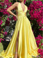 Beautiful Yellow V-Neck Backless A-Line Floor-Length Prom Dresses PDS1163