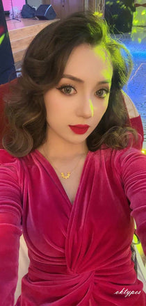 Gegorous Velvet Fuchsia Full-Sleeve Pleat Long Mermaid Evening Dresses PDS1073