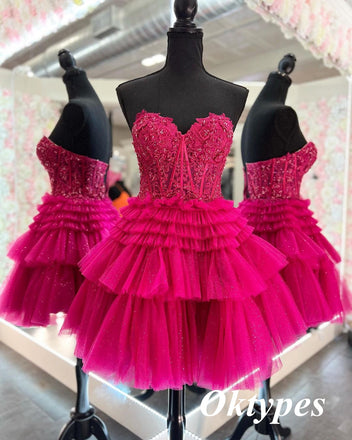 Sexy Tullle Sweetheart V-Neck A-Line Mini Dresses/ Homecoming Dresses With Beading, PDS0533