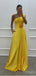 Simple A-Line Empire Flower One Shoulder Yellow Women Floor-Length Prom Dresses PDS1198