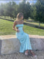 Simple Satin Sky-Blue Spaghetti Strap Floor-Length Prom Dresses PDS1180