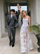 See Through Appliqued Square White Floor-Length Prom Dresses PDS1100