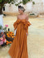 Orange Ruffle Off Shoulder Soft Sexy Floor-Length Women Prom Dresses PDS1250