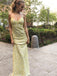 Simple Appliqued Yellow Spaghetti Strap V-Neck Floor-Length Prom Dresses PDS1093