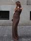 Brown Simple Mermaid Bodycon Off Shoulder Women Floor-Length Prom Dresses PDS1192