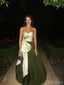 Unique White&Emerald Strapless A-Line Women Floor-Length Prom Dresses PDS1227