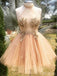 Orange Halter Appliqued Tulle Sexy Women Mini Dresses Homecoming Dresses, PDS0557