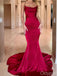 Sexy Red Square Satin Spaghetti Strap Floor-Length Prom Dresses PDS1129