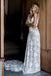 A-Line Spaghetti Straps Court Train Ivory Backless Lace Wedding Dresses, TYP1372