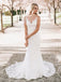 Mermaid V-Neck Sweep Train Sleeveless White Lace Wedding Dresses, TYP1544