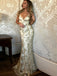 Mermaid Spaghetti Straps Champagne Tulle Prom Dress with Appliques, TYP1520