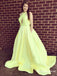 Elegant Yellow Halter Long Cheap Satin Prom Dresses, TYP1797