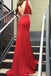Mermaid Deep V-Neck Long Cheap Red Jersey Backless Beaded Prom Dresses, TYP1358