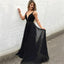 A-Line V-Neck Long Cheap Black Chiffon Prom Dresses with Beading, TYP1261
