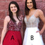 A-Line Deep V-Neck Long Cheap Red Satin Prom Dresses with Beading Pockets, TYP1270