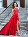Classical Halter Split Red Beaded Prom Evening Dresses, TYP1499