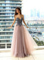 Delicate Illusion Round Neck Blush Prom Dresses with Appliques Beading, TYP1527
