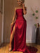A-Line Burgundy  Sleeveless Long Strapless Party Prom Dresses with Split, TYP1800