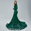 Elegant Dark Green Special Fabric Long Sleeve High Neck Mermaid Long Prom Dresses,PDS0459