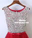 Rhinestone Sequin High Low Open Back Red Homecoming Prom Dresses, TYP0845