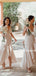 Simple V-neck A-line Side Slit Cheap Long Bridesmaid Dresses, BDS0141