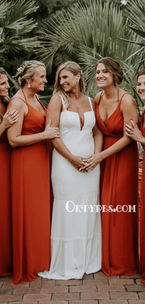 Simple V-neck A-line Sleeveless Floor-length Long Bridesmaid Dresses, BDS0162